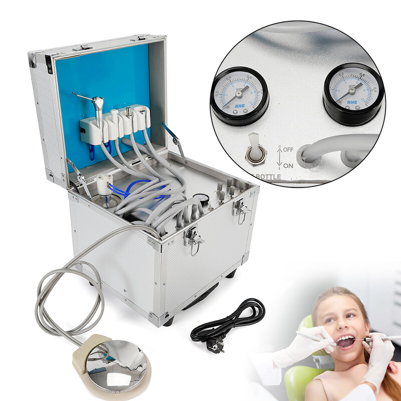 صندوق المتداول المحمولة مع ضغط الهواء Oilless ، معدات طب الأسنان عيادة المحمول ، 4 ثقوب