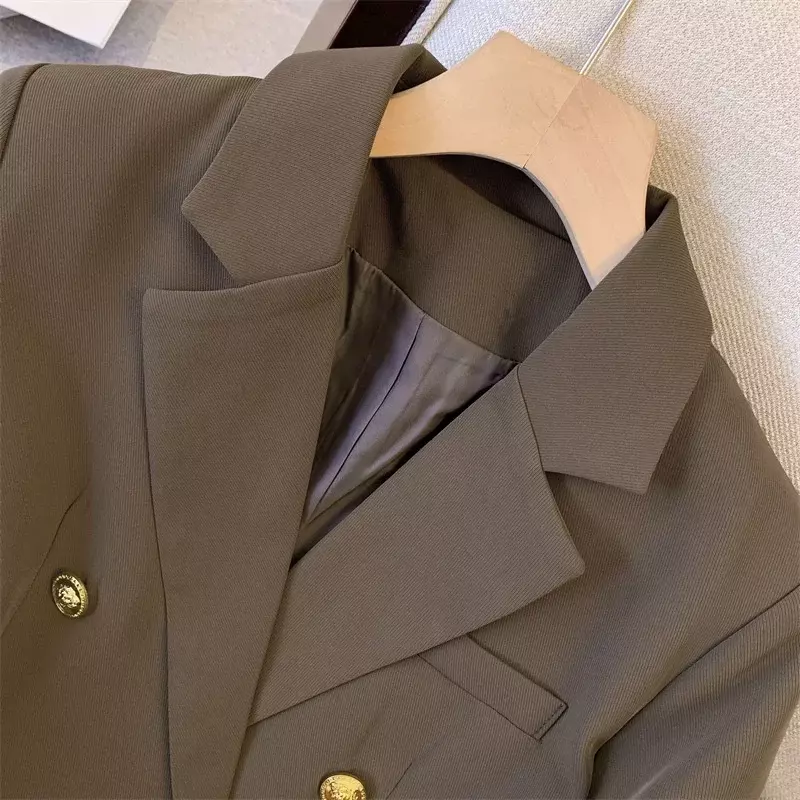 معطف بدلة نسائي مزدوج الصدر ، جاكيت احترافي كبير ، أحادي اللون ، الربيع والخريف ، شحن مجاني