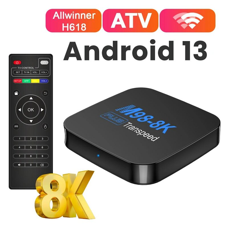 Transpeed ATV andid 13 TV Box Allwinner H618 مع تطبيقات التلفزيون BT5.0 ثنائي M Wifi دعم 8K فيديو 3D Set Top Box