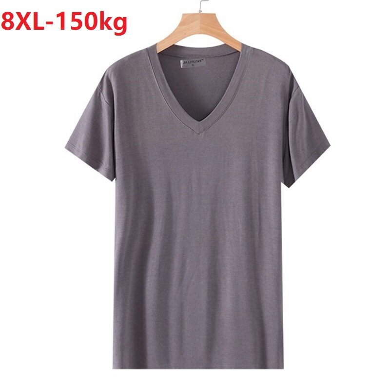 قمصان داخلية للرجال بأكمام قصيرة ورقبة على شكل حرف V ، قميص رياضي كاجوال فضفاض عالي المرونة ، ملابس منزلية ، فضفاضة ، مقاس كبير ، 8XL ،