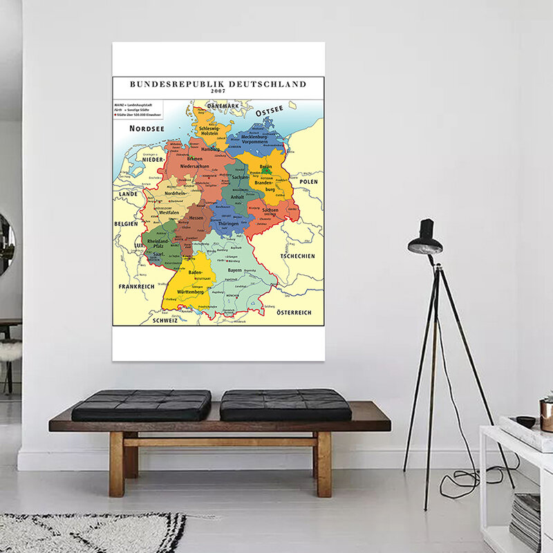 100*150cm The Germany Map In German Non-woven Print Unframed Canvas Painting Wall Art Poster Living Room Bedroom Home Decoration