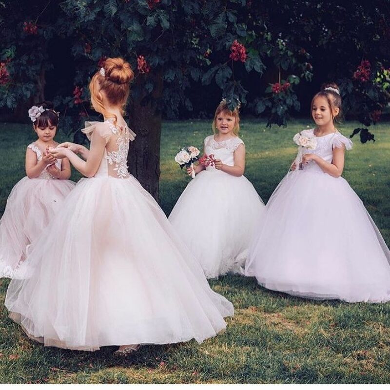 فساتين للبنات من FATAPAESE فستان منفوش الأميرة بدون أكمام Appqulies دانتيل تول زفاف ضيف حفلة سهرة للأطفال