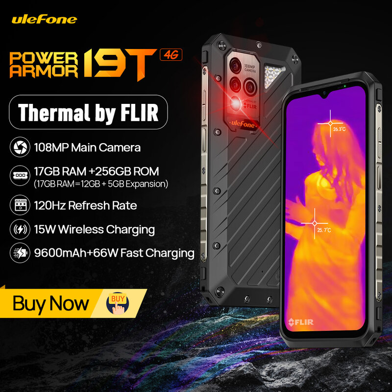 العالم الأول Ulefone الطاقة درع 19T التصوير الحراري كاميرا FLIR®هاتف محمول قوي 17GB RAM + 256GB ROM Helio G99 66W