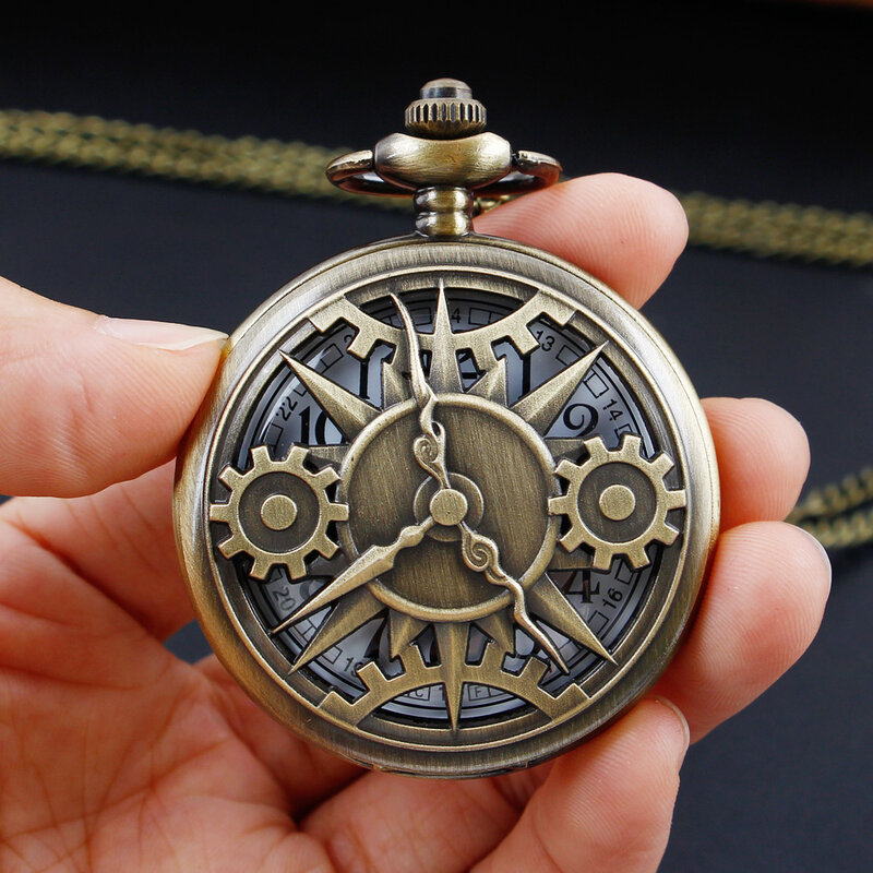 الجوف العتيقة والعتاد التناظرية تصميم ساعة الجيب Steampunk كوارتز قلادة سترة سلسلة قلادة ساعة الرجال النساء