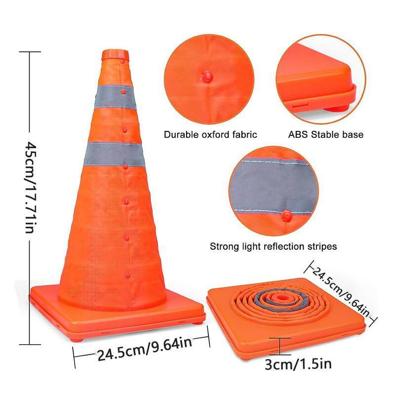 مخاريط سلامة الطريق البرتقالي القابلة للطي 45 سنتيمتر مخاريط المرور وقوف السيارات متعددة الأغراض مخاريط المرور شريط عاكس