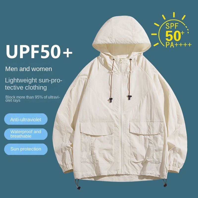 جاكيت حماية من أشعة الشمس بغطاء رأس للرجال والنساء ، ملابس تخييم مضادة للماء ، جاكيت جيب كبير رقيق ، سترة واقية صيفية ، هراجاو ، جديد ، UPF50 +