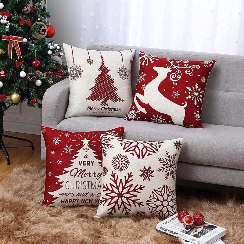 عيد الميلاد وسادة تغطي 18X18 مجموعة من 4 ، مزرعة عيد الميلاد ديكور للمنزل ، زينة عيد الميلاد رمي كيس وسادة للمنزل