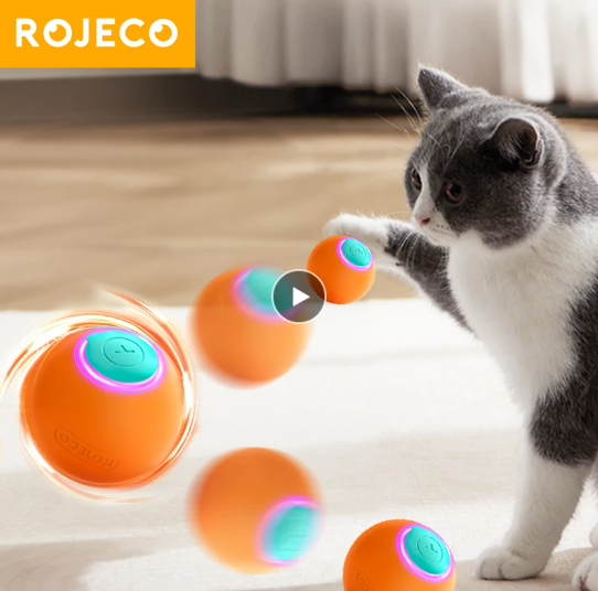 ROJECO-كرة كذاب تفاعلية ذكية للقط ، كرة دوارة أوتوماتيكية ، تدريب ، لعبة كهربائية ذاتية الحركة للكلاب ، إكسسوارات الحيوانات الأليفة