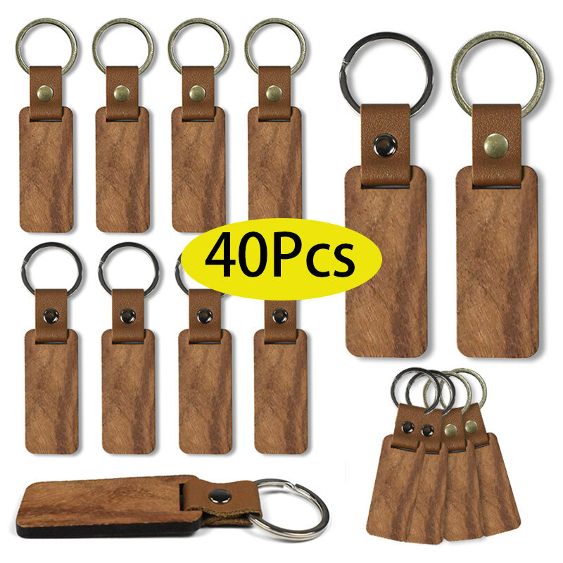 سلسلة مفاتيح خشبية فارغة ، قلادة من الجلد الصناعي ، تصنعها بنفسك ، 40