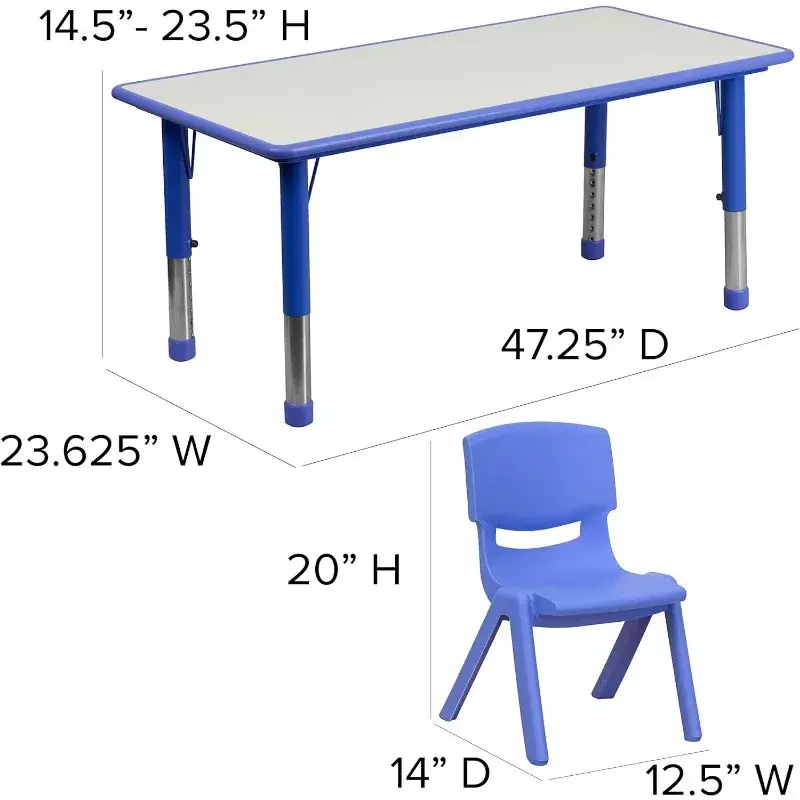مجموعة طاولة نشاط بارتفاع بلاستيكي قابل للتعديل ، مستطيلة ، زرقاء ، 6 كراسي ، \ \ \ \ \ w x our \ l