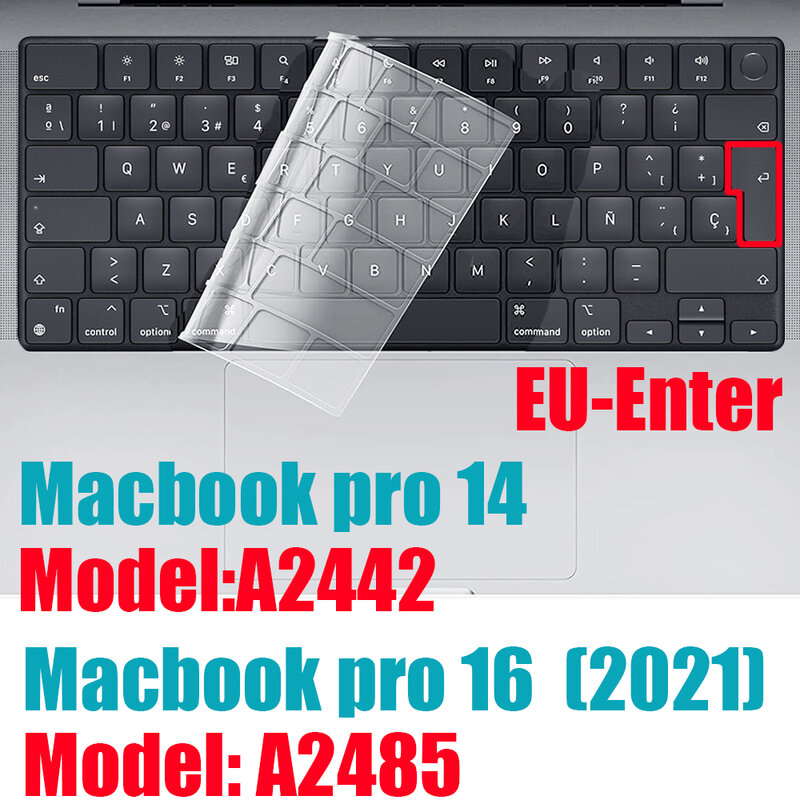 غطاء لوحة مفاتيح شفاف فائق النحافة من البولي يوريثان لماك بوك برو الجديد مقاس 14 بوصة 2021 M1 A2442/ماك بوك برو 16 بوصة 2021 M1 Max A2485 ، شفاف