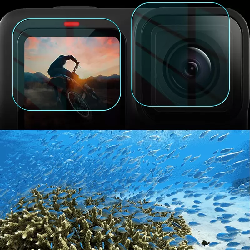 الزجاج المقسى حامي الشاشة ل GoPro بطل ، أسود عدسة الكاميرا فيلم واقية ، الجبهة والخلفية الشاشة ، 12 ، 11 ، 10 ، 9 ، HD ، 1-9 قطعة