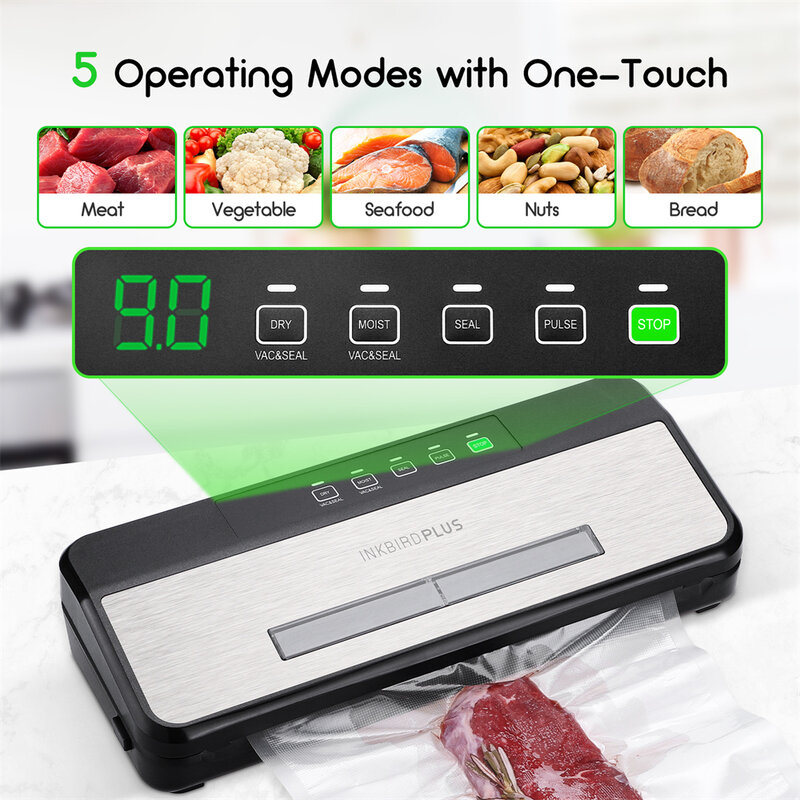 INKBIRDPLUS-ماكينة أوتوماتيكية للطعام مفرغة ، شفط قوي ، طقم بادئ لتخزين الطعام ،-80KPA