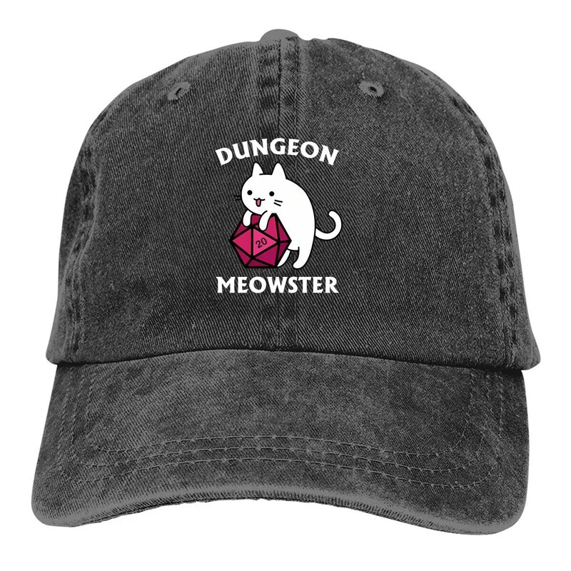 قبعة بيسبول للرجال مغسولة ، قبعات رعاة البقر Snapback D20 لسائقي الشاحنات ، قبعة الأب ، قبعات الغولف لعبة DnD ، القطة المحصنة Meowster
