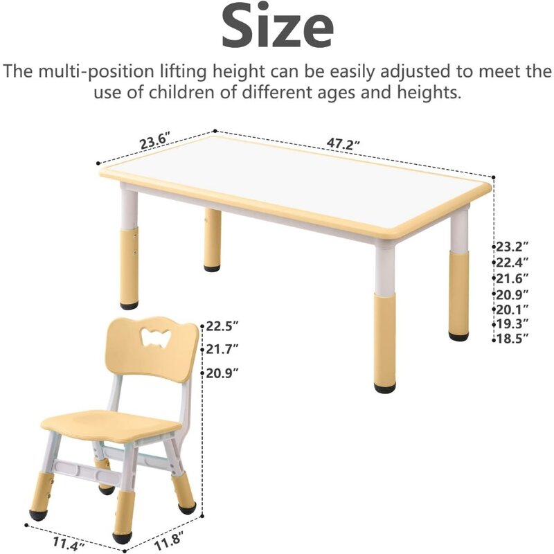 مجموعة طاولة وكرسي للأطفال ، مناسبة لسطح المكتب القابل للتعديل ، طاولات رش ، تأتي مع 6 مقاعد ، لون خشبي ، تتراوح أعمارهم بين 2-12 سنة