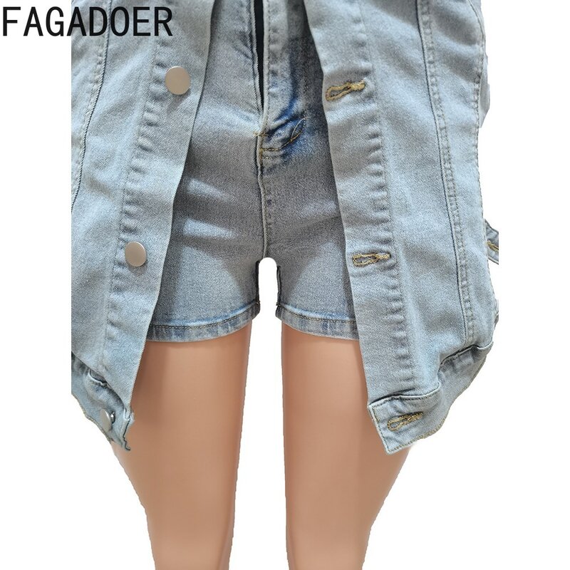 Fagadoer-تنورات جينز للنساء ، خصر مرتفع ، زر ، مرن ، غير منتظم ، موضة ، صيف