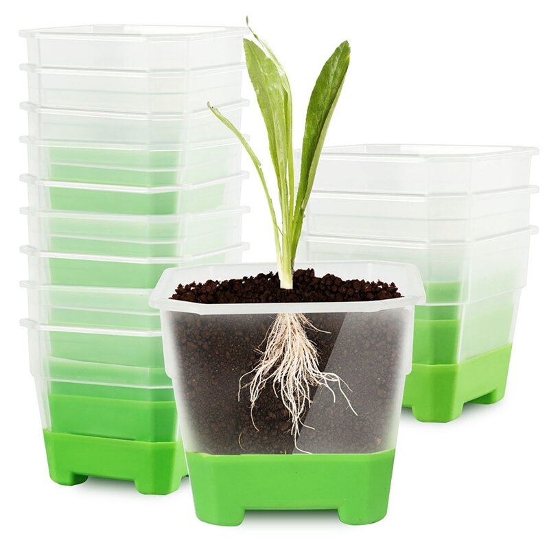أواني حضانة شفافة بقاعدة سيليكون ، عملية زرع سهلة ، أصيص نبات بلاستيك شفاف ، أخضر ، 30 عبوة