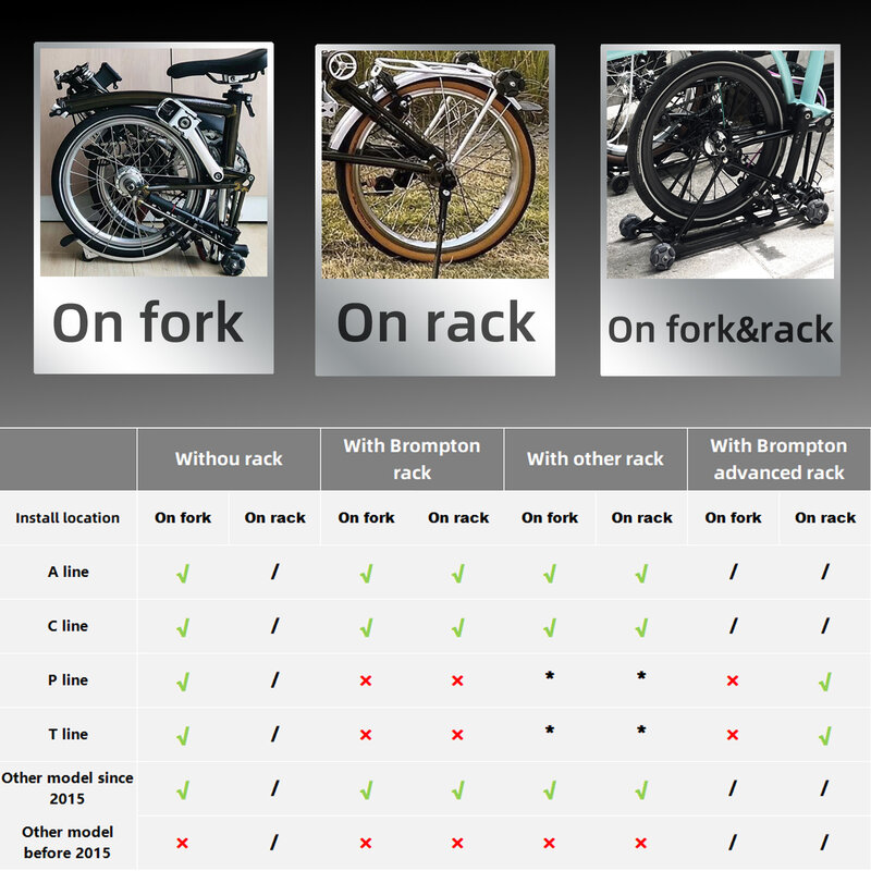 صامت أومني عجلات سهلة لدراجة برومبتون قابلة للطي (قبل 2015) مع ملحقات رف الأسطوانة ترقية 360 درجة تدوير