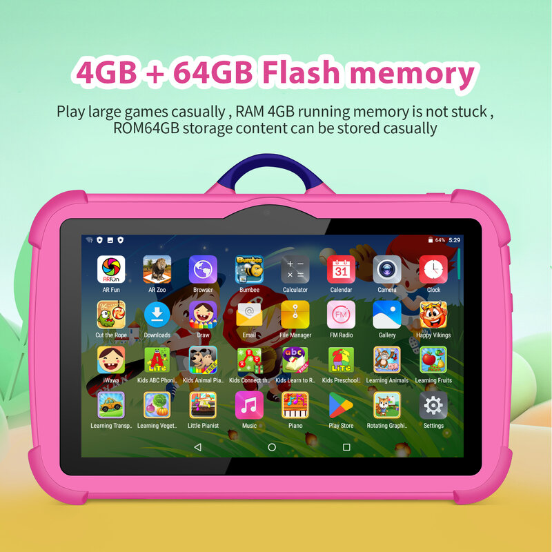 جهاز لوحي مع حقيبة محمولة للأطفال والدراسة والتعليم ، واي فاي 5G ، رباعي النواة ، ذاكرة رام 4 جيجابايت ، ذاكرة 64 جيجابايت ، هدايا للأطفال ، 7 بوصة ، جديدة