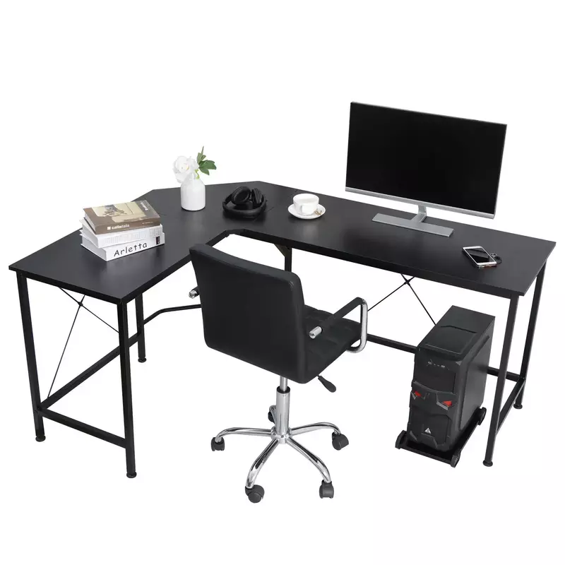 طاولة كمبيوتر محمول للألعاب ، مكتب على شكل حرف L ، محطة عمل الزاوية ، مكتب ، أسود ، 66"