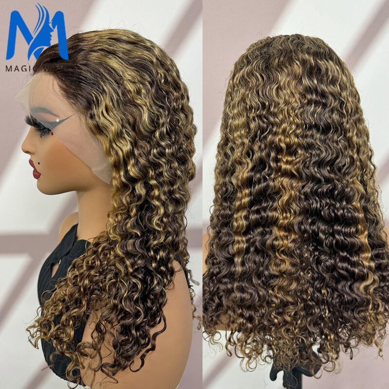 شعر مستعار طبيعي مموج بالماء الأسود للنساء ، موجة مجعدة ، شعر ريمي برازيلي ، كثافة ، دانتيل أمامي 13 × 4
