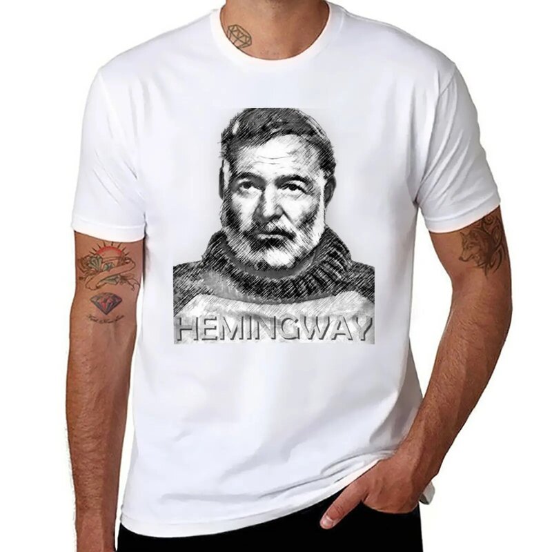 تي شيرت رجالي بأكمام قصيرة من Hemingway ، موضة كورية ، قم بتصميم تيشيرتات خاصة بك ، قطن مخصص ، جديد