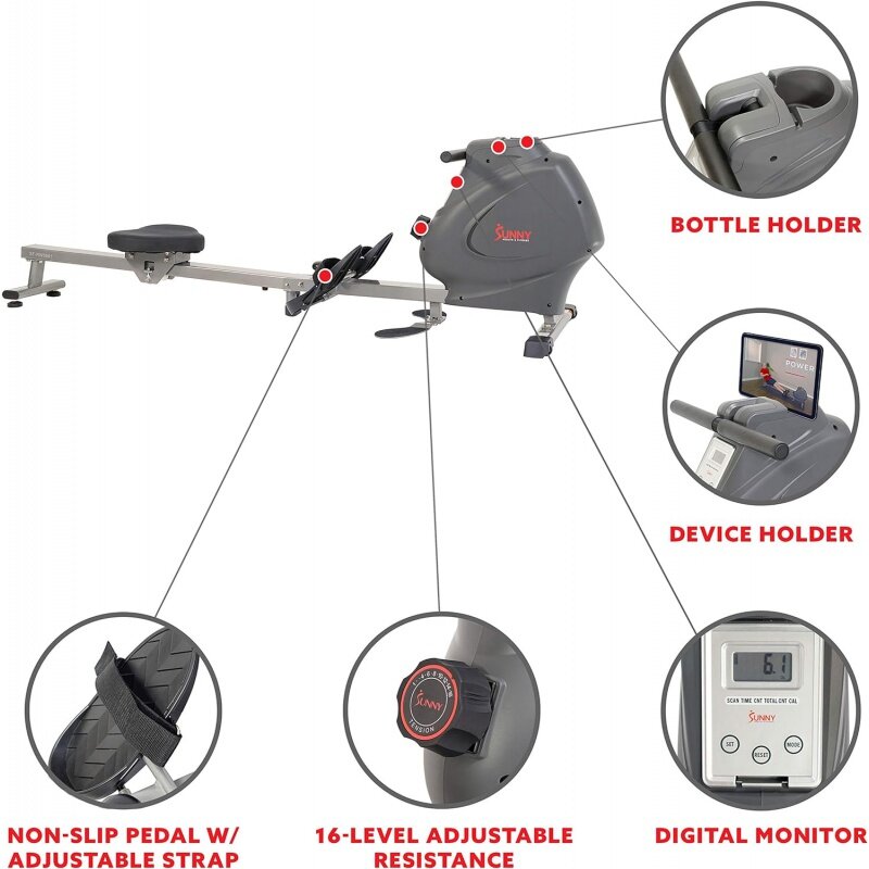 جهاز تجديف مغناطيسي ممتاز متعدد الوظائف للصحة واللياقة البدنية المشمسة ، دراجات ، صفوف تصاعدية ، صفوف جلوس ، منزلقة قابلة للطي