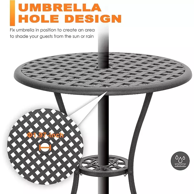 مجموعة طاولة فناء وكراسي حديقة NUU ، ألومنيوم مصبوب ، فتحة مظلة ، مجموعة من 2 ، 3 قطع