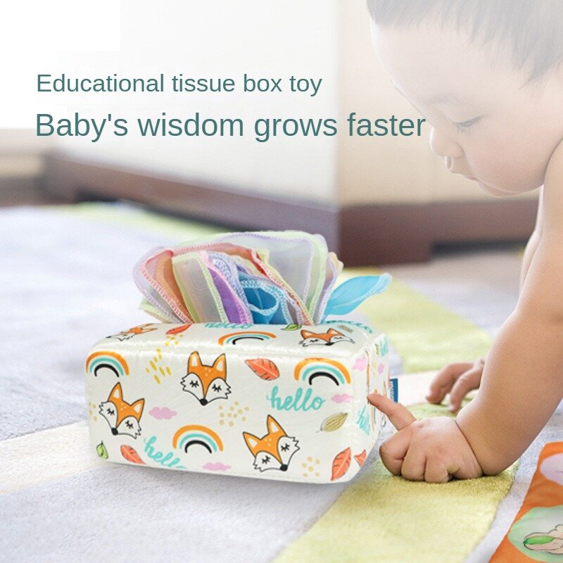 صندوق المناشف الورقية للطفل ، ممارسة الاصبع ، مضغ ، لينة وآمنة ، لوازم لعبة للأطفال