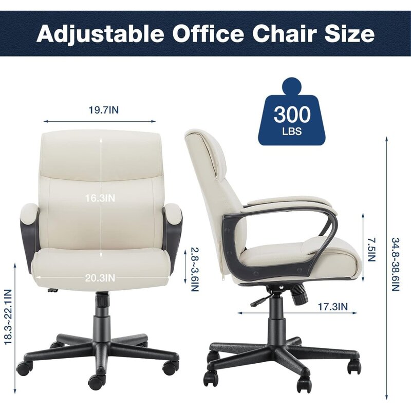 كرسي مكتب تنفيذي من الجلد مع مساند للذراعين مبطنة ، ارتفاع قابل للتعديل ، دوار بدرجة ، دعامة قطنية