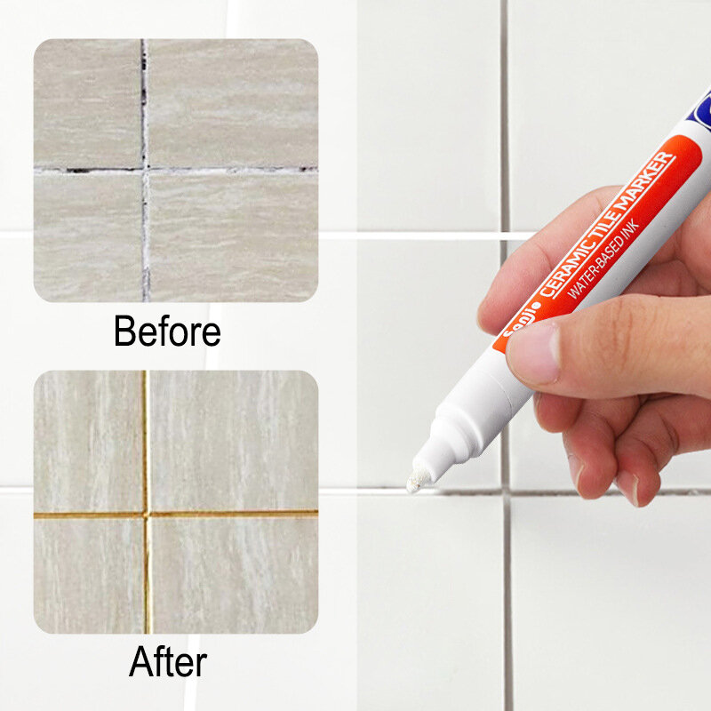 12 لون أبيض مقاوم للماء بلاط ماركر الجص القلم جدار التماس القلم للبلاط الطابق الحمام إزالة التلوث التماس أدوات إصلاح