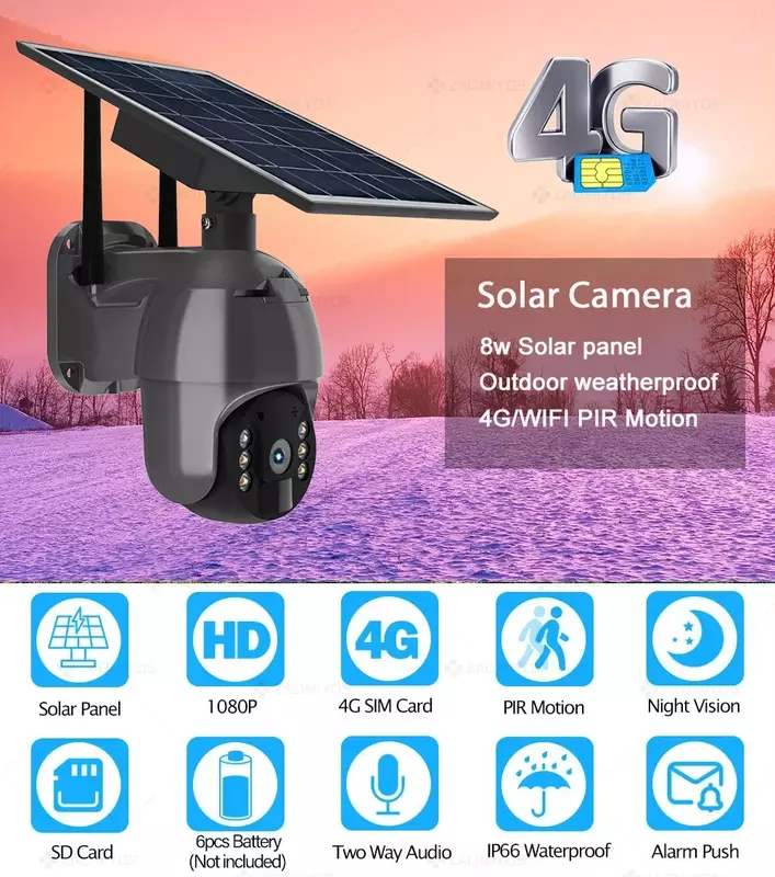 ZAOMIYOS العلامة التجارية 4G سيم بطاقة واي فاي البطارية الشمسية كاميرا متحركة 3MP/5MP في الهواء الطلق مقاوم للماء PIR إنذار كشف الحركة P2P كاميرا تلفزيونات الدوائر المغلقة