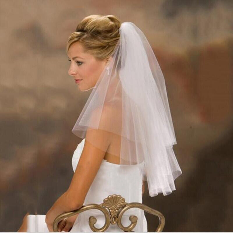 طرحة زفاف قصيرة للنساء ، حجاب شعر أبيض للزفاف ، حجاب حفل تول للعرائس