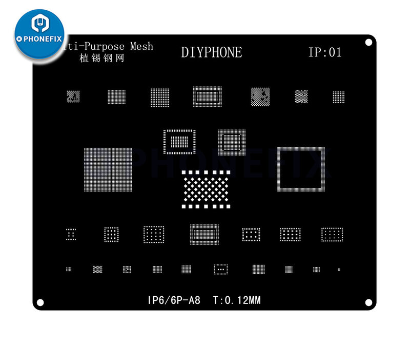 مجموعة استنسل Reballing Diyphone-BGA للآيفون ، الصلب الأسود ، رقاقة CPU IC ، شبكة لحام ، 15 ، 14 ، 13 ، 11 ، 12 Pro Max ، X ، XR ، 8P ، 8 ، 7P ، 6 ، قصدير