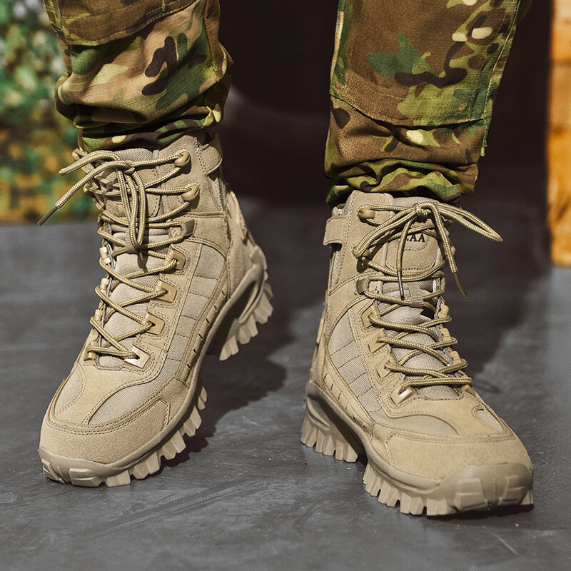 2023 جديد الشتاء الأحذية العسكرية التكتيكية الرجال الأحذية قوة خاصة الجلود الصحراء القتالية حذاء بوت بطول الكاحل الجيش أحذية رجالي حجم كبير