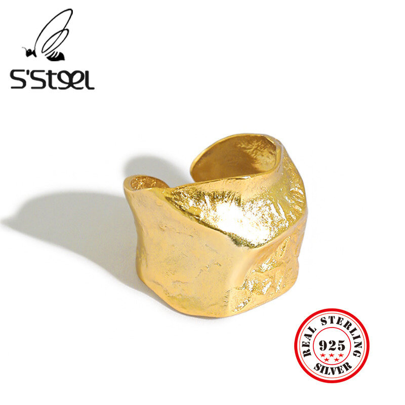 خاتم S'STEEL غير منتظم من الفضة الإسترليني 925 للنساء بتصميم كوري من الذهب خواتم مفتوحة مصنوعة يدويًا من مجوهرات Anillo Plata Hombre
