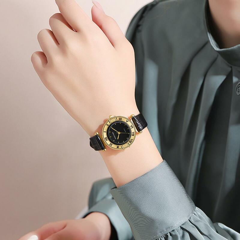 ساعة يد كوارتز أنيقة للسيدات ، ساعة بنمط ريترو مع قرص قابل للتعديل ، حزام جلد مقلد ، دقة عالية للمكتب