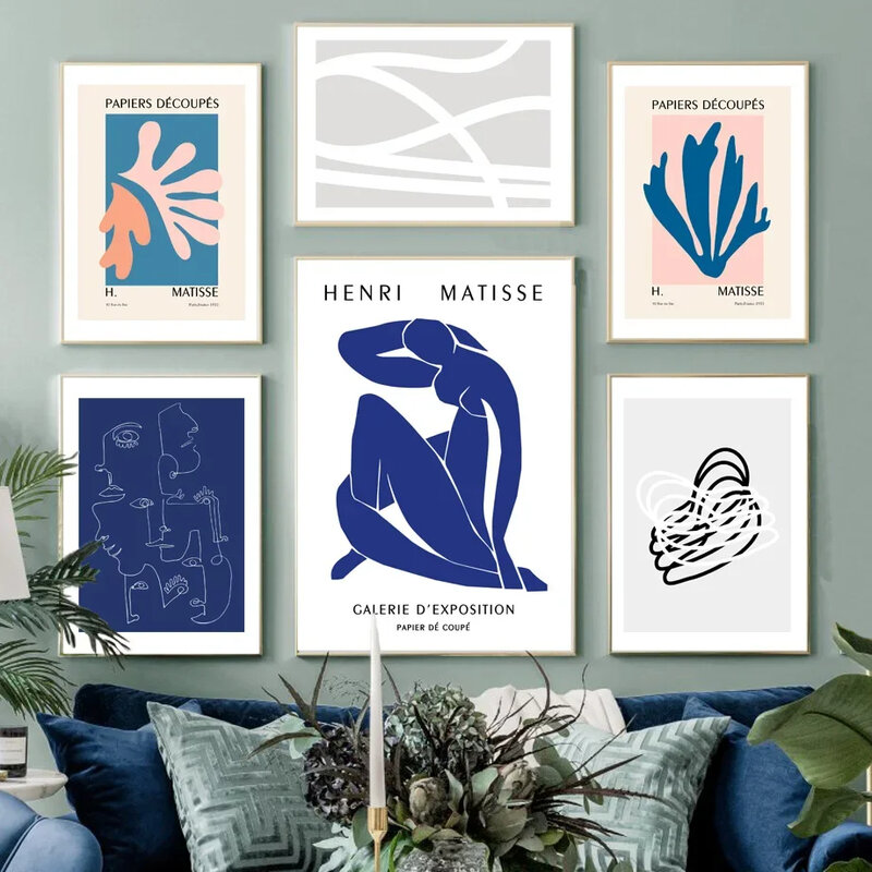 لوحة قماشية باللون الأزرق التجريدي ، لوحة جدارية على شكل ورقة شجر للنساء ، ملصقات ومطبوعات شمالية ، صورة جدارية لغرفة المعيشة ، ديكور المنزل