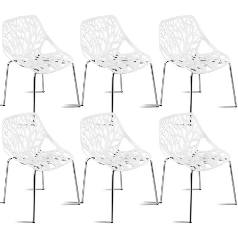 كراسي طعام حديثة مع وسادات أقدام بلاستيكية ، كرسي قابل للتكديس ، أثاث على الطراز الهندسي ، كراسي جانبية ، مجموعة من 6 كراسي