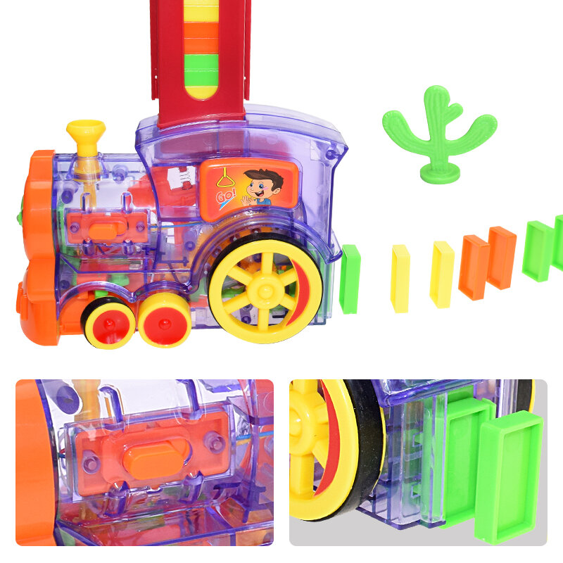 أطفال دومينو قطار سيارة مجموعة ضوء الصوت التلقائي وضع الدومينو الطوب الملونة الدومينو كتل لعبة تعليمية لتقوم بها بنفسك لعبة هدية