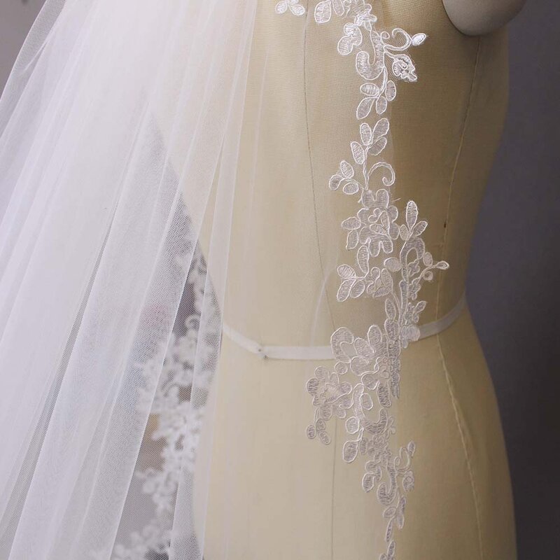 حجاب زفاف مزين بالدانتيل مع مشط ، إكسسوارات زفاف من طبقة واحدة ، صور حقيقية
