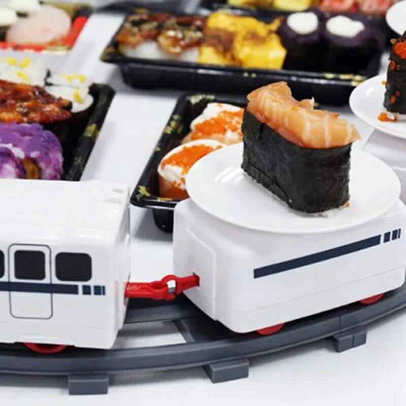 مجموعة قطار لعبة مسار السوشي الدوارة للأطفال ، حزام ناقل ، طاولة دوارة ، قطار طعام ، 2 مجموعة