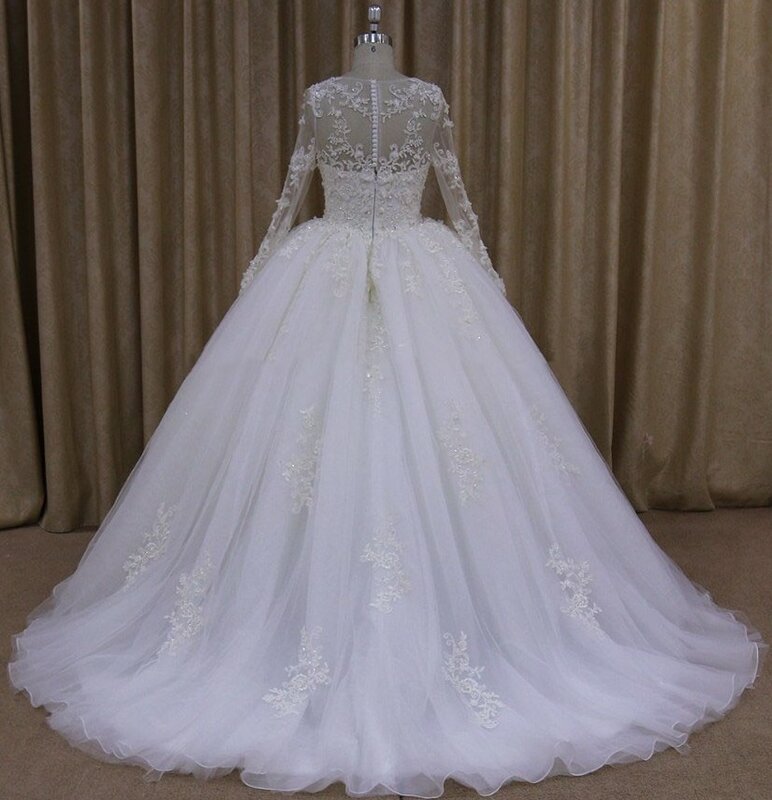 فستان زفاف من ANGELSBRIDEP بأكمام طويلة حقيقي فاخر مزين بطول الأرض من Vestidos De Novia رسمي الأميرة الكرة بسحاب