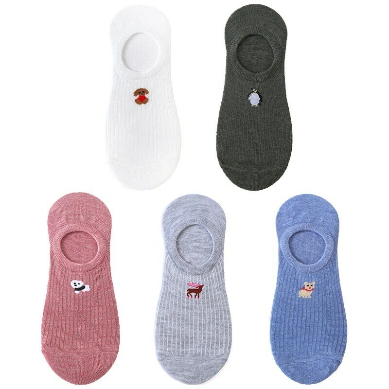 5 pairs of 10 pieces Spring fashion socks Women cartoon animal embroidery cotton Women's socks Casual sports funny ankle socks