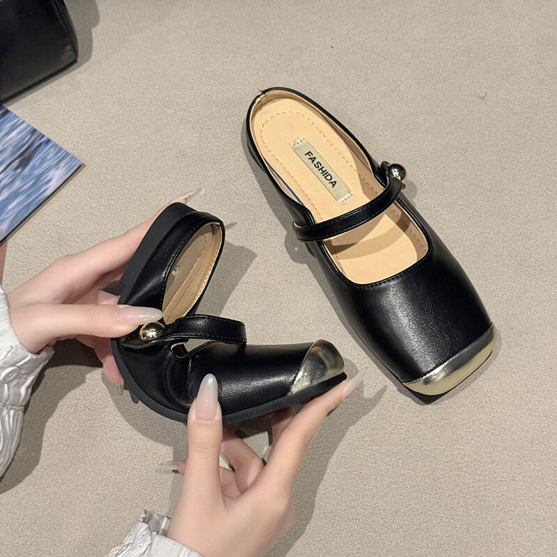 حذاء ماري جين منزلق للنساء ، نصف رأس مربع ، صندل نسائي لطيف ، مصمم فرنسي ، جديد ، صيفي