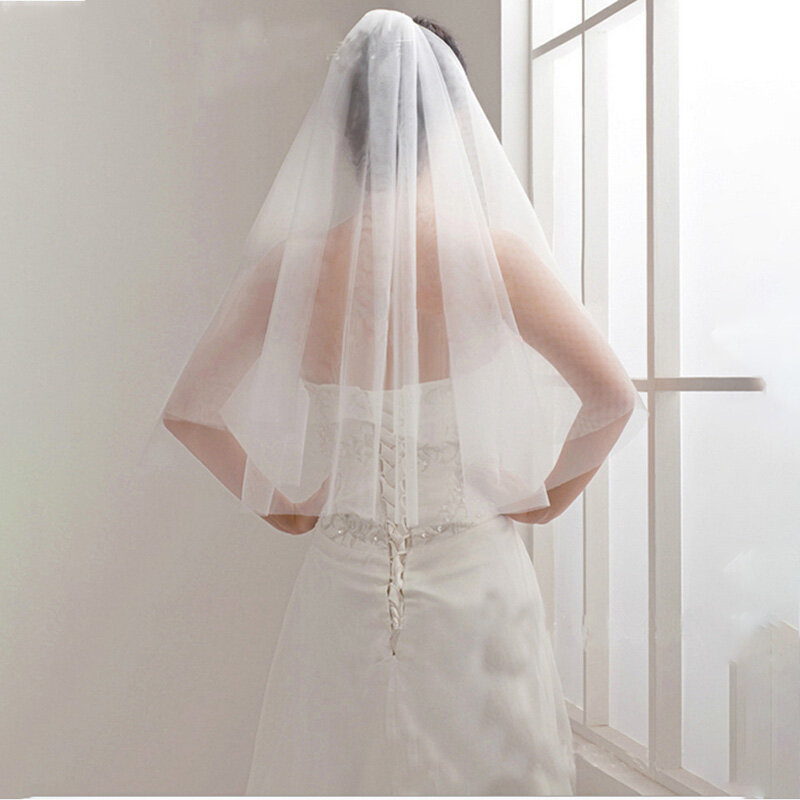 اكسسوارات الزفاف قصيرة بسيطة طرحة زفاف العاج الأبيض طبقتين الحجاب الزفاف مع مشط طرحة زفاف رخيصة