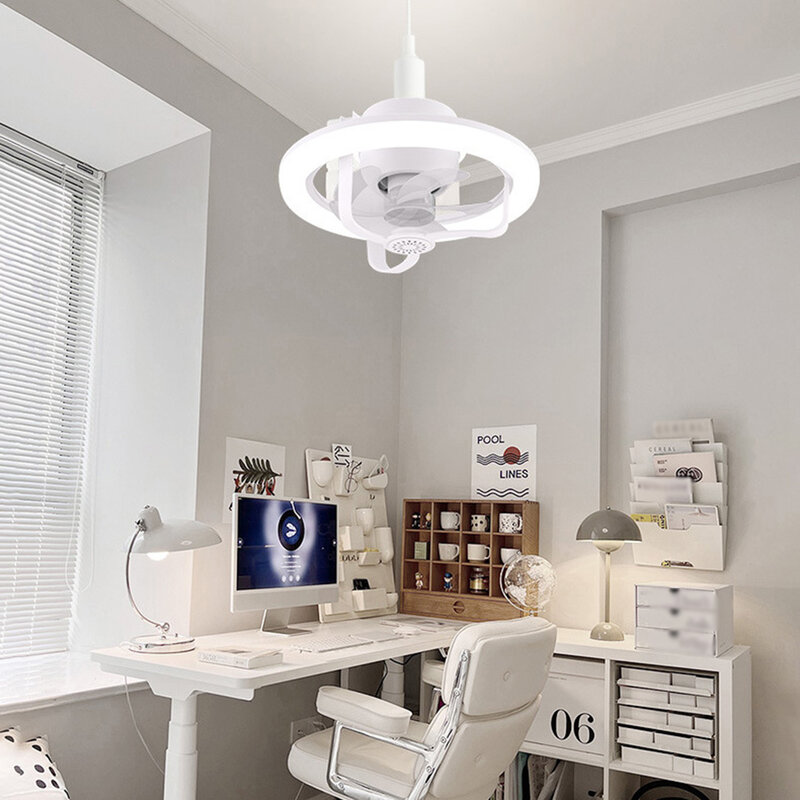 مروحة إضاءة سقف LED مستديرة ، جهاز تحكم عن بعد ، شفرات يتأرجح 360 درجة ، ضوء السقف لغرفة النوم