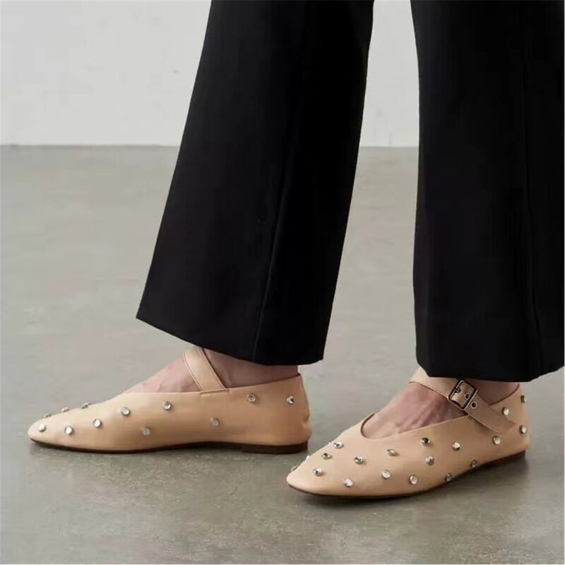 فيدوناس-مسامير من الجلد الطبيعي مسطح للنساء ، أحذية ماري جين الناعمة ، الربيع والصيف ، موضة جديدة ،