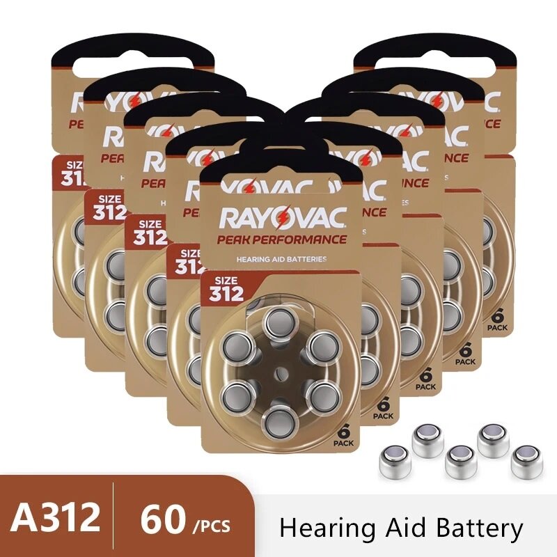 بطاريات المساعدة على الأذن الهوائية من الزنك ، أجهزة المساعدة على السمع ، زر Rayovac Peak ، المملكة المتحدة ، A312 ، 312A ، ZA312 ، 312a ، PR41 ، 60