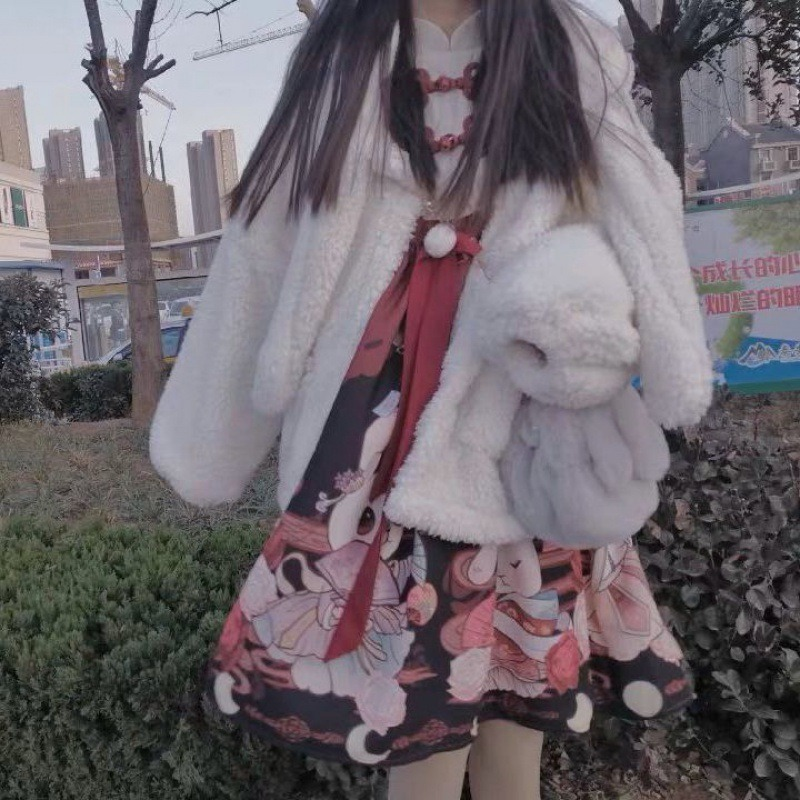 الشتاء سترة المرأة سستة المتضخم لينة Harajuku Kawaii مقنعين آذان أرنب أفخم فو الكشمير معطف زائد المخملية مبطن 2023